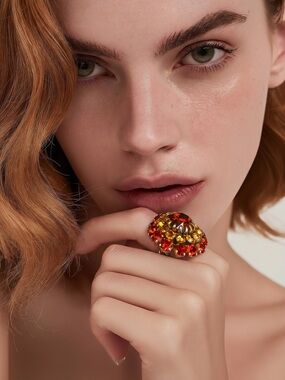 Vintage Austria Estate Oversized Huge Ombre Adjustable Rhinestone Ring